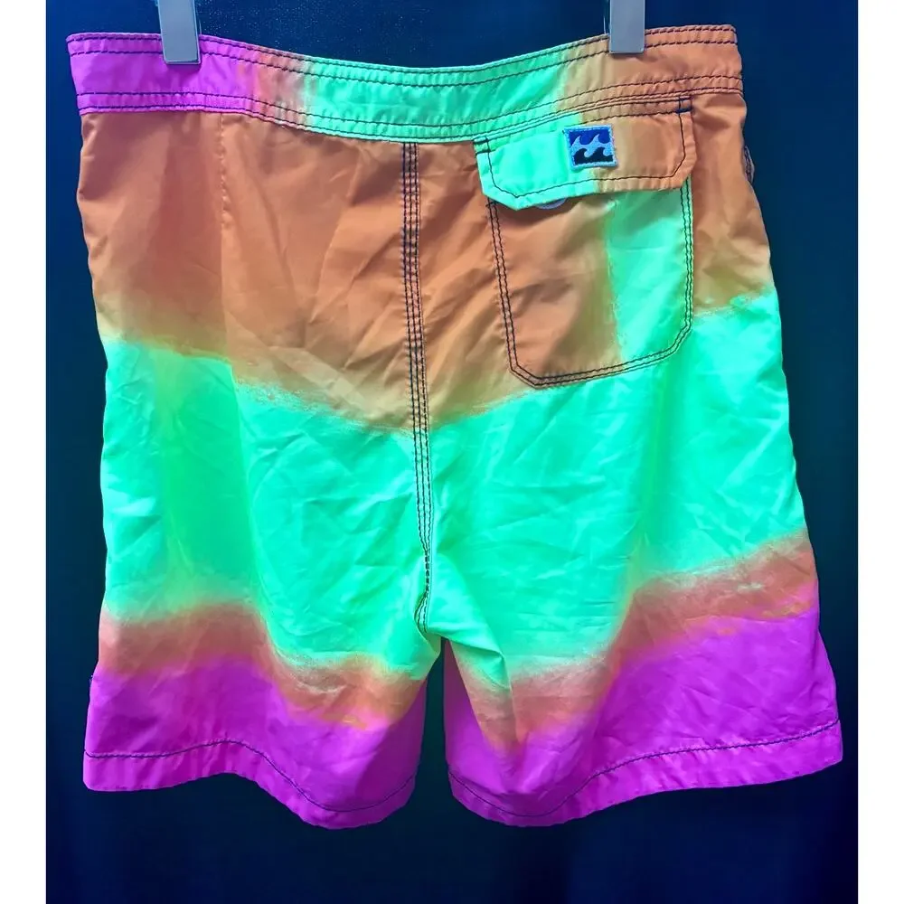 Billabong Tribong Board Shorts 31 Neon Gradient Surf Swim Y2K Beach Colorblock